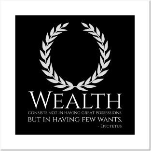 Ancient Greek Philosophy Stoic Epictetus Quote On Wealth Posters and Art